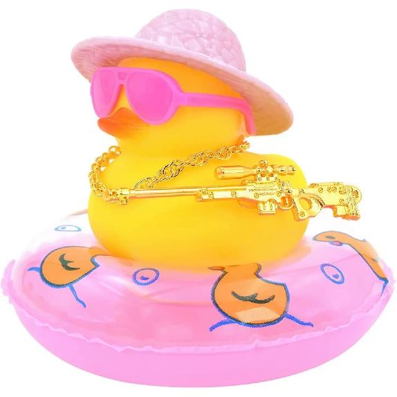 Утка для автомобиля, желтая утка, украшения для приборной панели автомобиля, набор с солнцезащитными очками, кольцо для плавания, детские игрушки для ванной, украшение для дома в виде утки