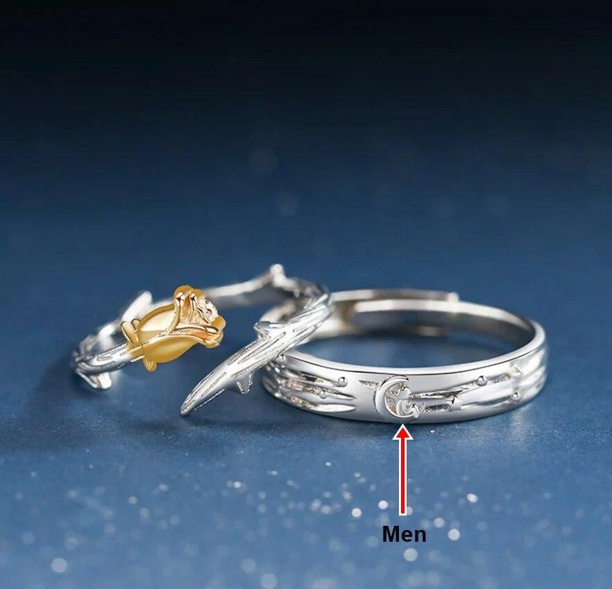 1 шт. серебряного цвета, кольца для пары «Маленький принц/Цветок розы», унисекс, романтическое открытое регулируемое кольцо для влюбленных, ювелирные изделия, подарок на день Святого Валентина