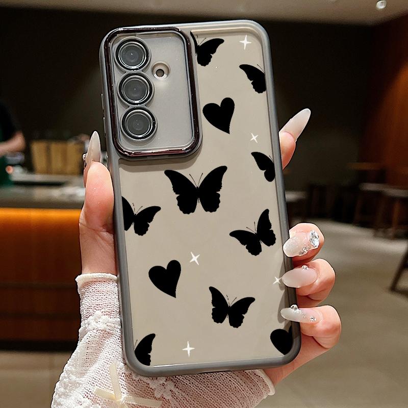 Прозрачный силиконовый чехол для телефона с принтом сердечек и бабочек для Samsung S24 Ultra S23 S22 S21 S20 FE A54 A34, противоударный защитный мягкий бампер для объектива