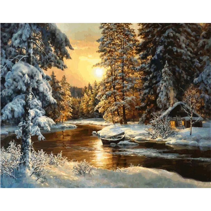 DIY 5D Diamond Painting House Diamond Embroidery Winter Snow Scenery Full Round Mosaic Resin Landscape Cross Stitch Kits