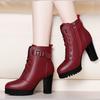 Autumn Winter New Red Leather Boots Fashionble High Heels Women's Short Boots Platform Comfortable Warm Plush Women Boots