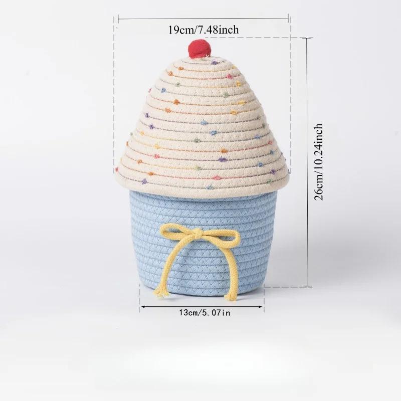 Cute covered small house with cotton thread storage basket, home miscellaneous storage box, desktop coffee table storage basket