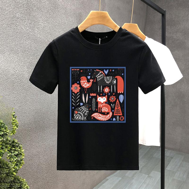 2023 Hot Korea Style Luxury Brand Tshirt 100%Cotton Hand Painted Zoo Printed Tees Summer Harajuku Women Short Sleeve T-shirt