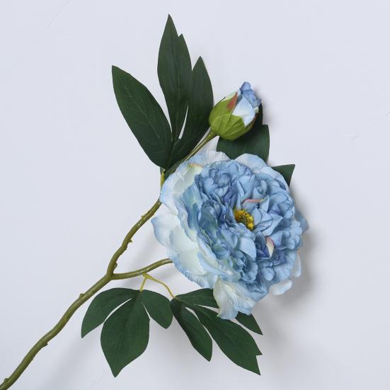 Искусственный пион с зелеными листьями 2 головки реалистичный поддельный шелковый цветок