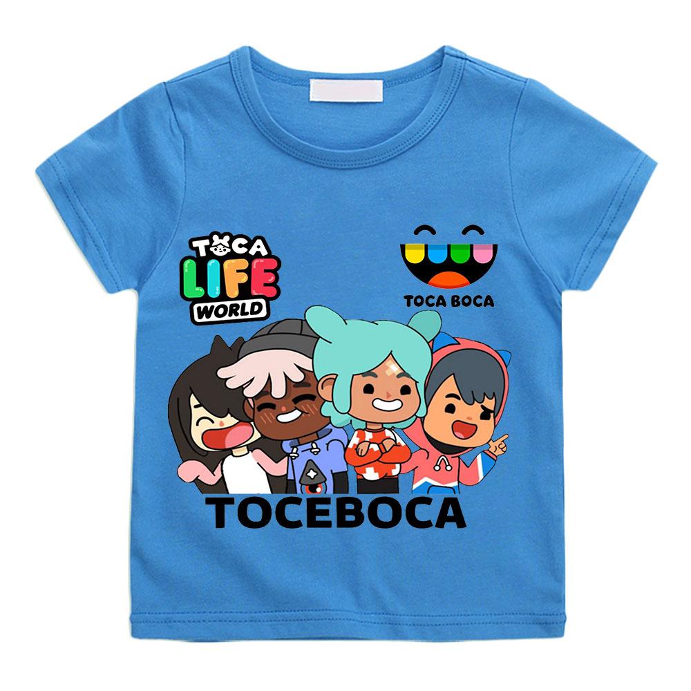 Toca Boca World Мультяшный Принт Стритвир Футболки 100% Хлопок Мультфильм Манга Короткий Рукав Мальчики Девочки Круглый Вырез Детские Футболки Лето