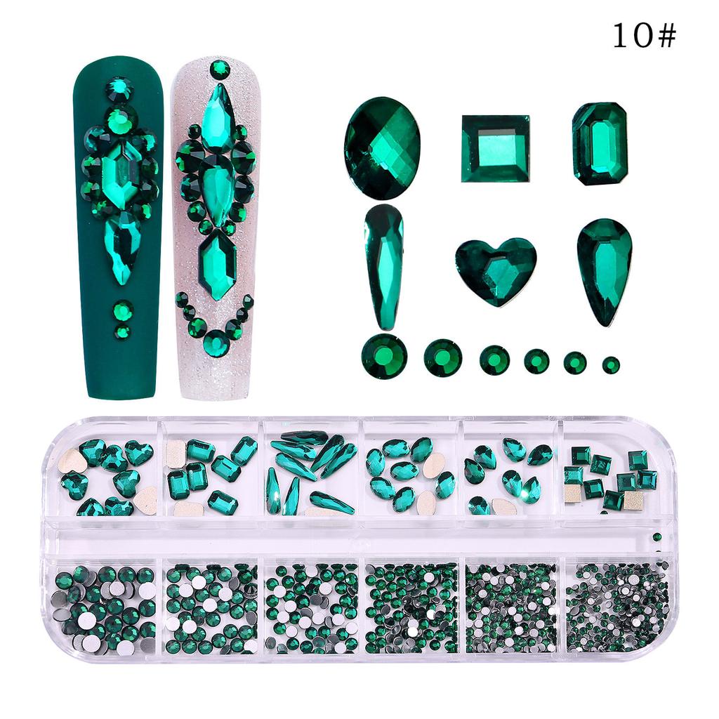 12 Grid Nail Art Diamond Special-Shaped Diamond Flat-Bottomed Rhinestone Ab Nail Art Jewelry Drill Nail Decoration Direct Sales
