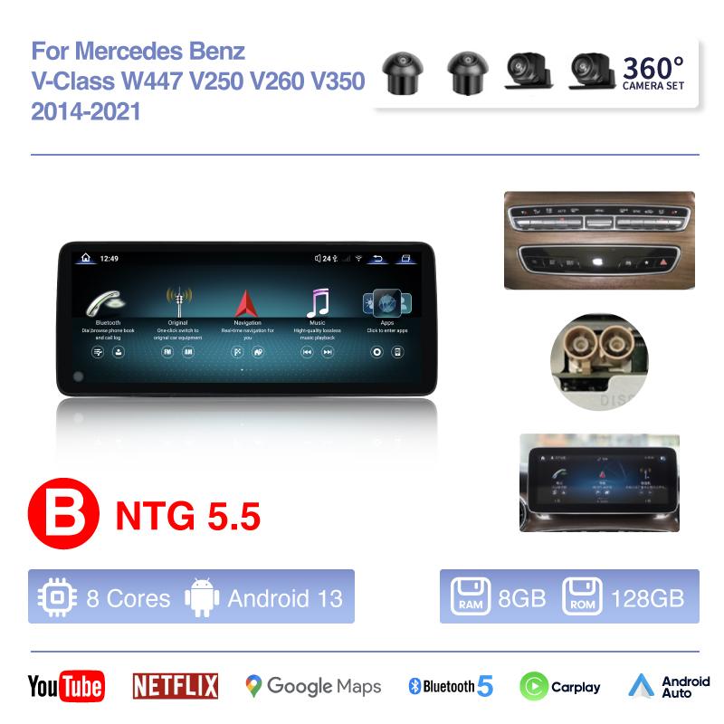 12.8 "Android13 Автомобильный мультимедийный плеер для Mercedes Benz V-Class W447 V250 V260 V350 2014-2025 GPS-навигация Carplay 4G WiFi 360