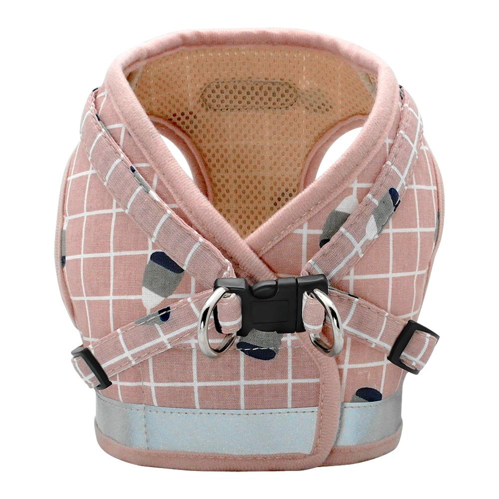 Шлейка для собак и кошек с поводком, регулируемый жилет, товары для прогулок, мягкий дышащий клетчатый ошейник для щенков, маленьких, средних, больших собак