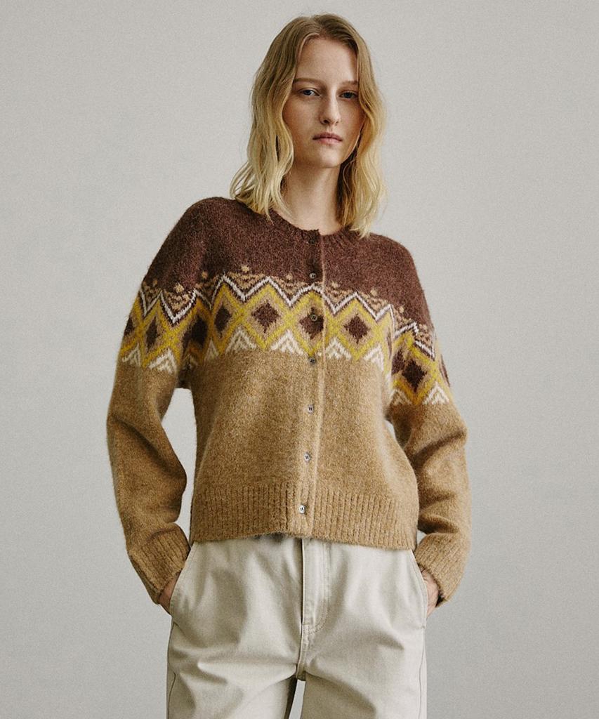 Artid Alpaca Fair Isle Knit Cardigan_Brown