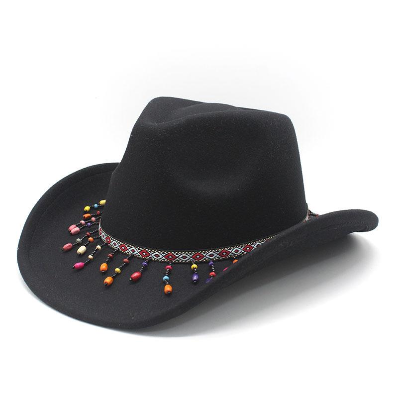 Woolen Western Cowboy Hat Men And Women Couple Ethnic Wind Roll Along Top Hat Sun Hat Jazz Hat