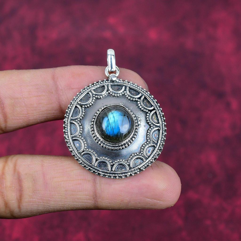 Подвеска из лабрадорита, ручная работа, драгоценный камень, серебряный кулон 925 пробы, антикварная бижутерия, для подарка, серебряные украшения