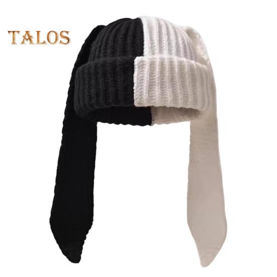 Зимняя вязаная шапка с длинным декором в виде заячьих ушей, контрастного цвета, унисекс, толстая, теплая, высокоэластичная, ветрозащитная, для холодной погоды, для катания на лыжах и т. д.