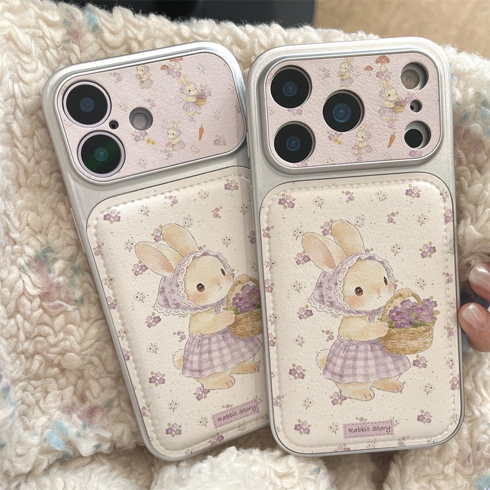 Фиолетовый чехол с цветочным рисунком и кроликом для iPhone 15/14 и 17/16 Pro Max