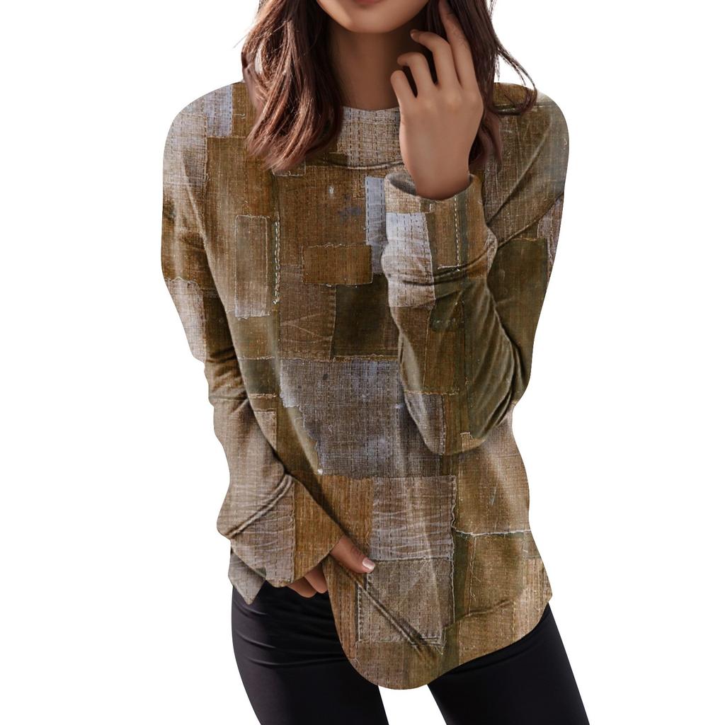 Женские топы с круглым вырезом, хлопковая женская повседневная модная блузка с длинным рукавом и круглым вырезом с цветочным принтом, пуловер