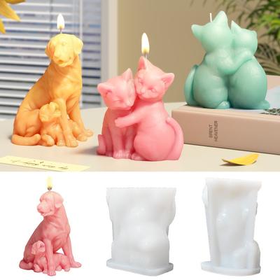 3D Обнимающиеся котята и щенки Форма для свечей Сделай сам Родитель-ребенок Домашнее украшение Питомец Гипс Заливка клеем Животное Силиконовая форма