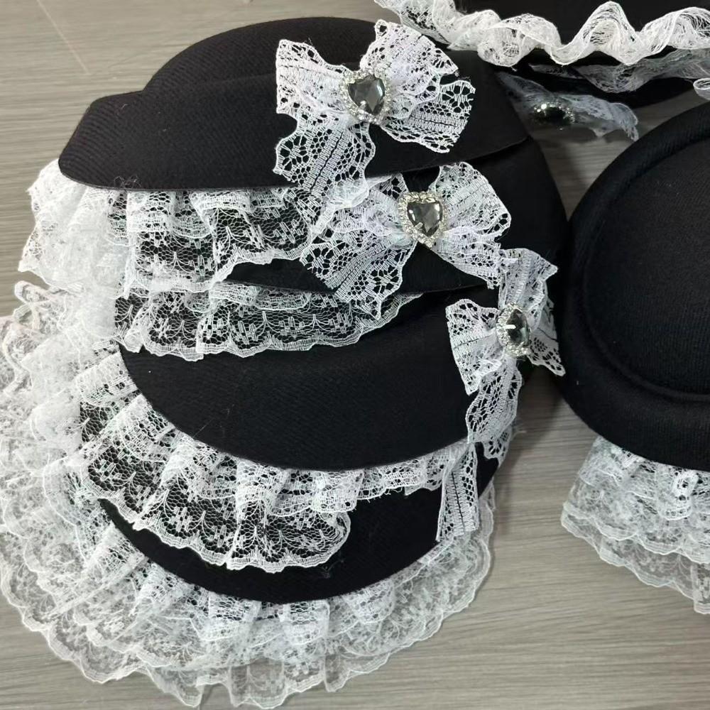 Exquisite Lace Billycock Hat Elegant Heart Crystal Round Hat Fashion Bow Pillbox Hat Party