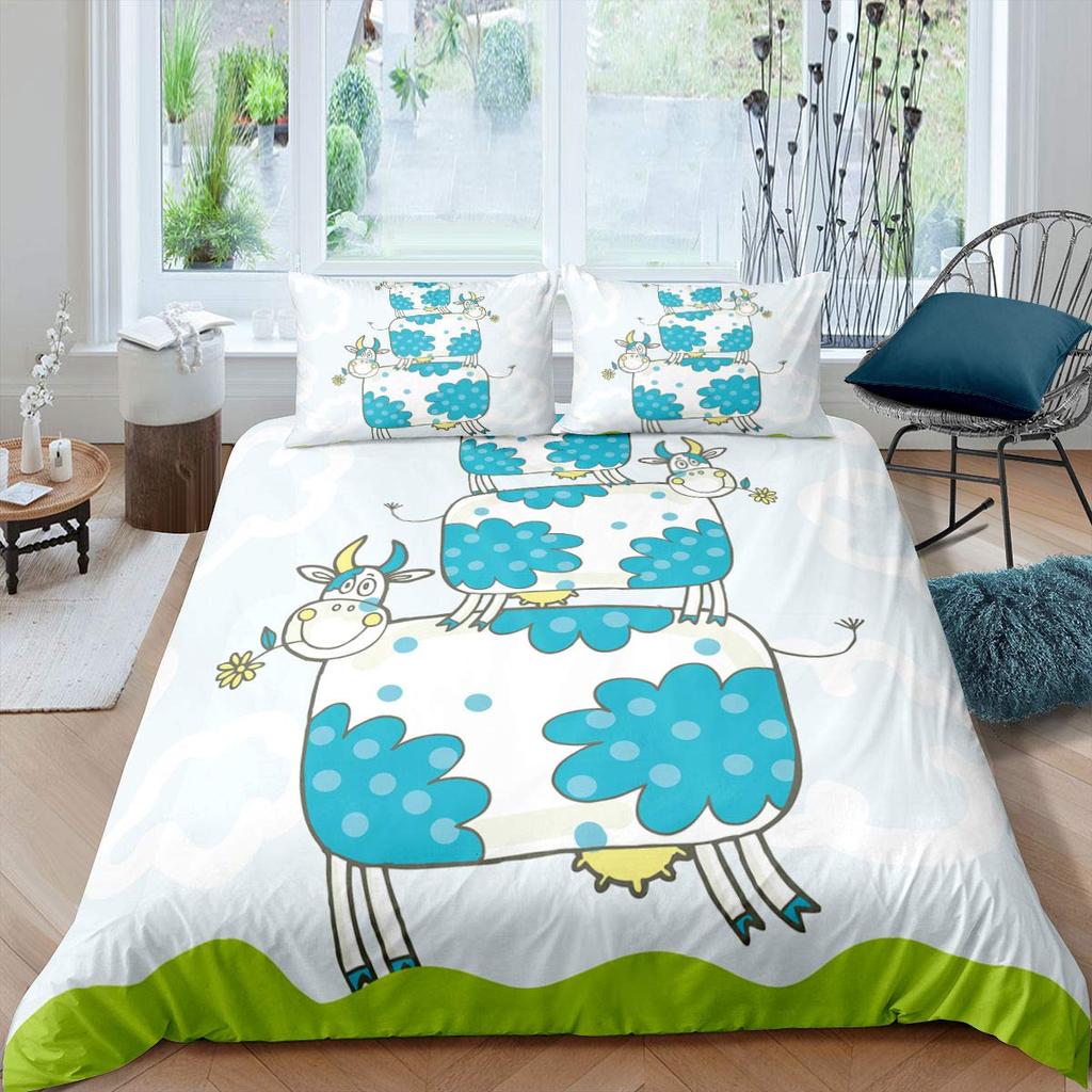 Milk Cow Wild Animals Pattern Duvet Cover Set King Queen Size Polyester Comforter Cover For Kid Girl Bedding Set With Pillowcase
