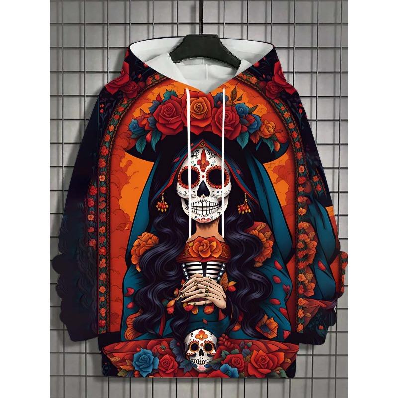 Spring And Autumn Fashion Men's Hoodies Skull Print Kids Casual Pullover Long Sleeve Sweatshirt Men's Top Clothing