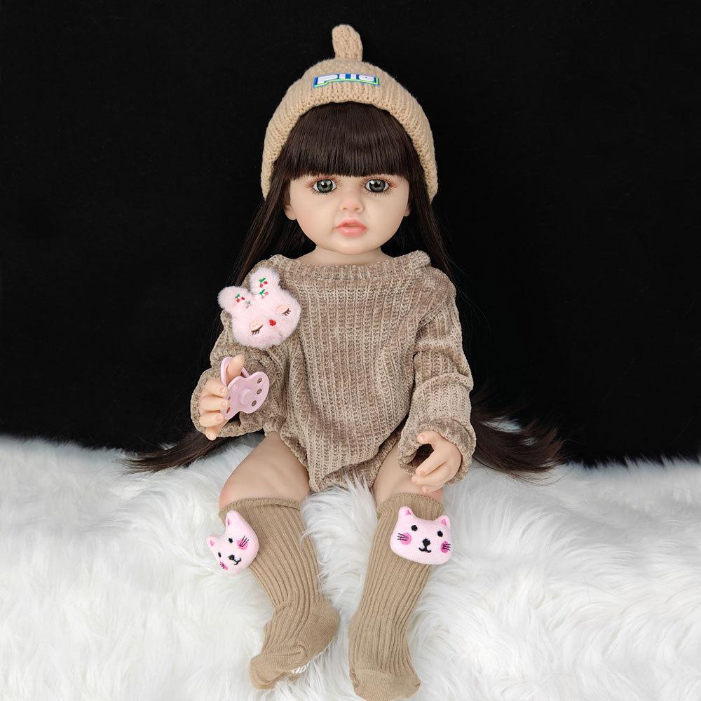 Реалистичная кукла-реборн из мягкого силикона 55 см 22 дюйма с одеждой, магнитной соской, бутылочкой для кормления, набором ручной работы, подарком на день рождения для девочки