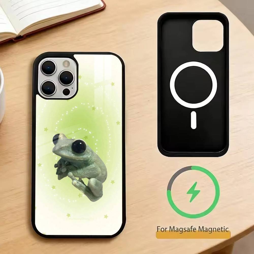 Забавные лягушки Чехол для телефона для iPhone17,16,15,14,13,12,11 Plus,Pro Магнитный с Magsafe Беспроводная зарядка