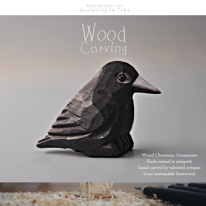 Crows Animal Model Woodcarving Master Hand-carved Solid Wood Ornament Collection Desktop Toys