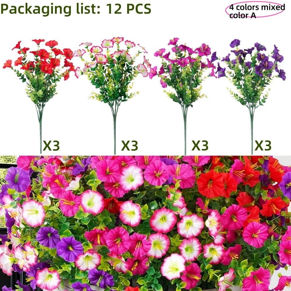12 PCS Artificial Flowers Morning Glory-Outdoor Decor, Colorful Daisy Planter - Front Door, Porch, Patio, Window Box-Home Decor