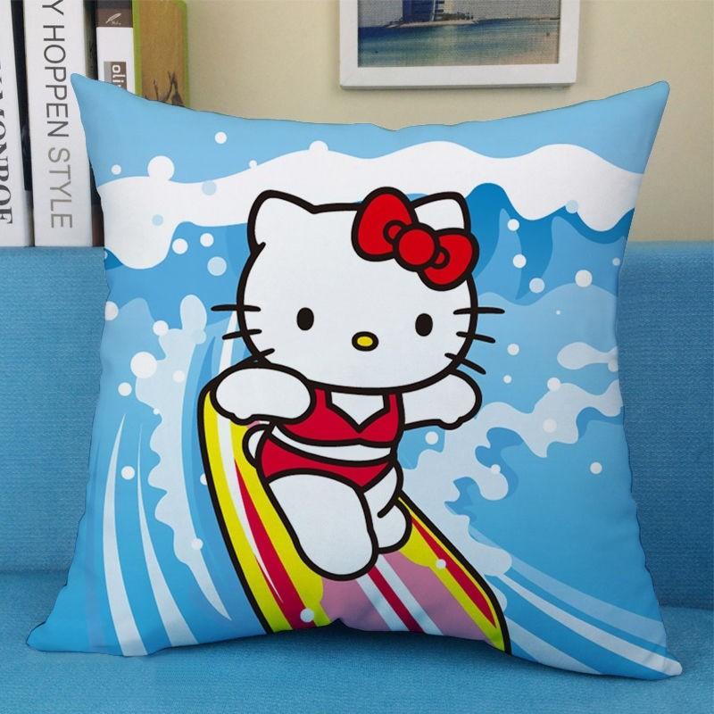 Cute Cartoon Art Funny HelloKitty Cushion Cover Square Pillowcase Home Sofa Living Room Coffee Shop Durable Pillowcase