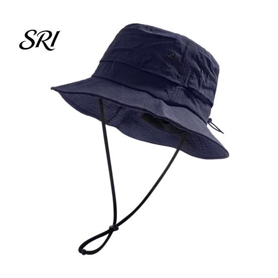 Camping Bucket Hat Foldable Quick-Dry Breathable Mesh Fisherman with Wide Brim Adjustable Windproof Rope Sun Protection Summer