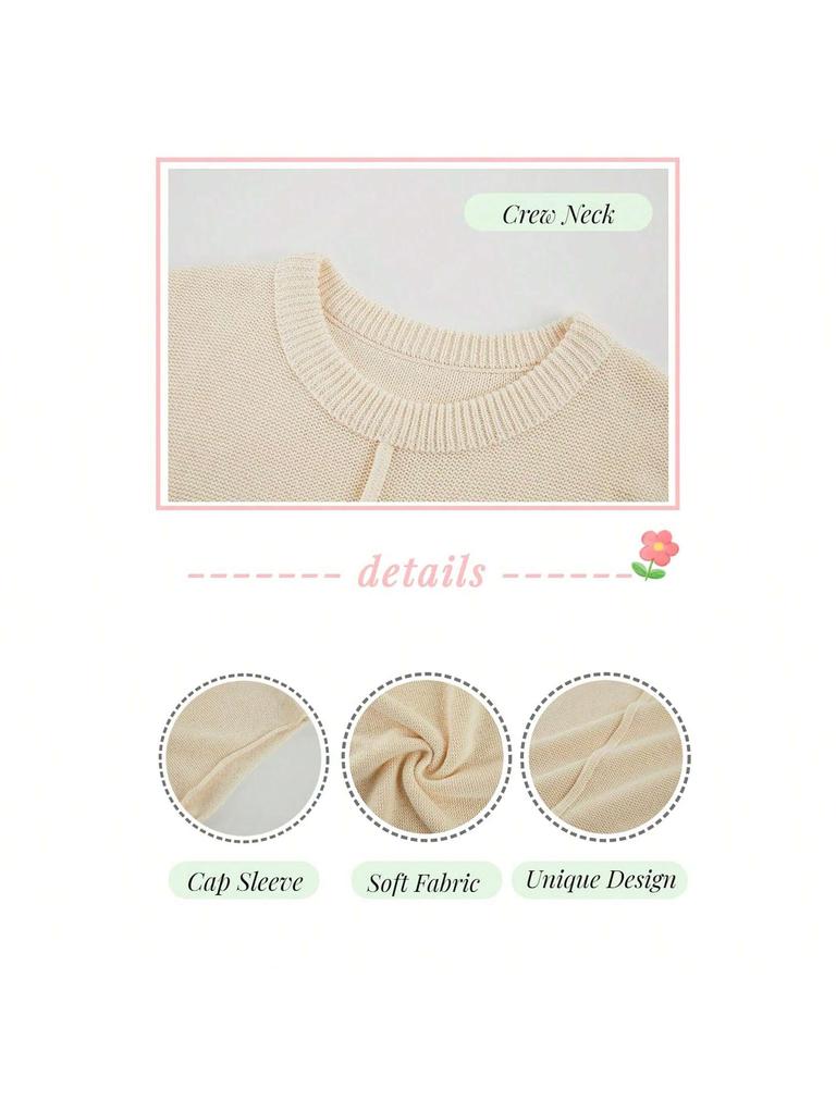 Women's Cap Sleeve Knit Pullover Crew Neck Lightweight Short Sleeve Summer Sweater