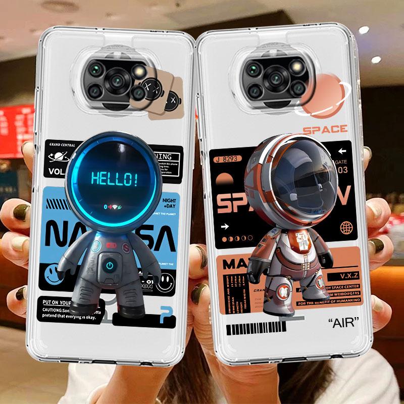 Роскошный прозрачный чехол с рисунком астронавта для Xiaomi Mi Poco X3 NFC M3 Pro F3 F1 11 Lite 12 Redmi Note 10 9S 8 7 9, мягкий чехол для телефона