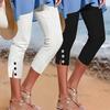 2025 Women's Summer Mid-Waist Elastic Capri Pants - Sexy Patchwork, Skinny Casual Button Style