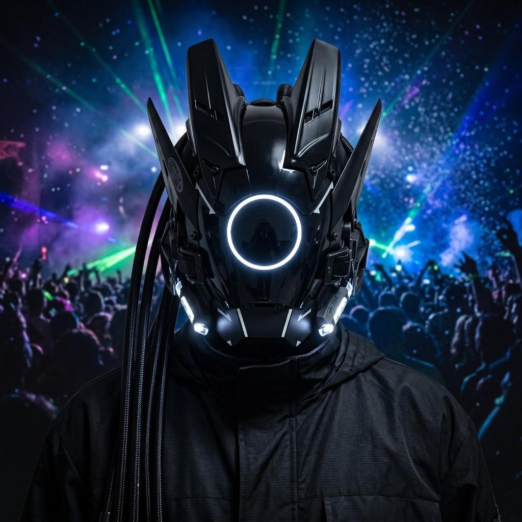 Cyberpunk Helmet Mask Adjustable Resin with LED Lights Lightweight Headgear
