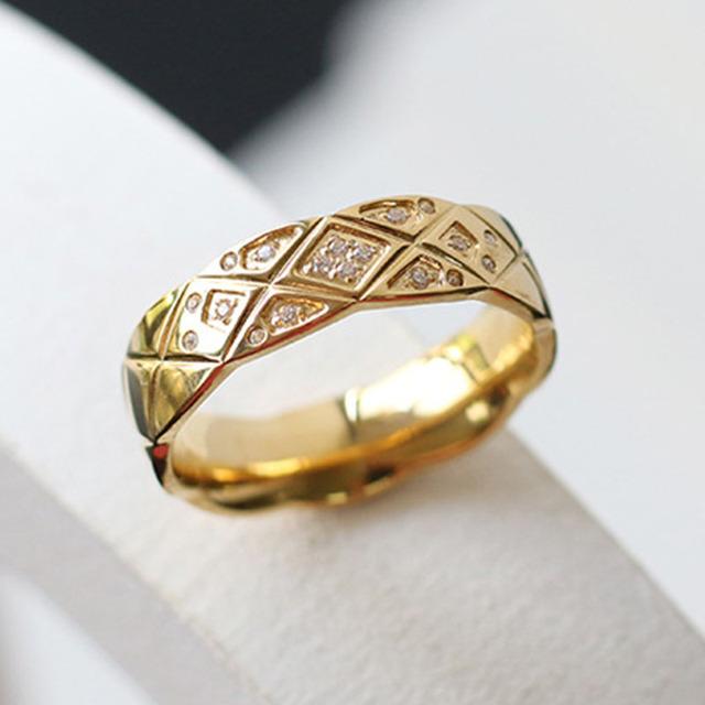 Трендовые стеганые кольца из нержавеющей стали AAA с покрытием без потускнения для женщин, классические ромбовидные хрустальные золотые пары