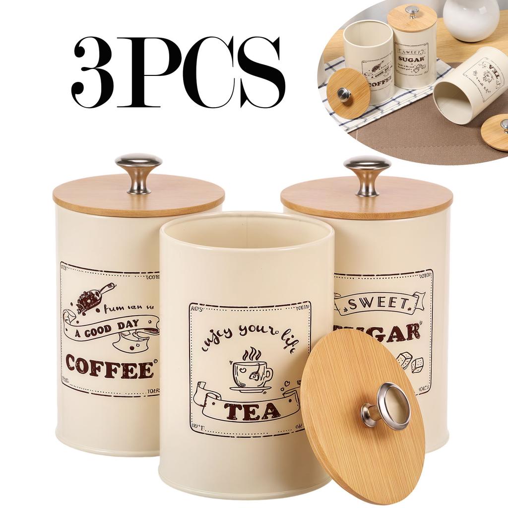 3 шт./набор Банки для кофе, сахара, чая Металлические банки большой вместимости Винтажные кухонные контейнеры Набор Универсальная герметичная банка
