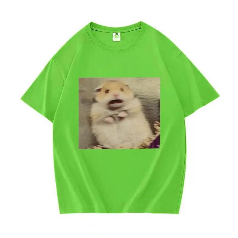 Забавная футболка с рисунком испуганного хомяка и мема, женская футболка унисекс с круглым вырезом, модная футболка с коротким рукавом, одежда в стиле ретро, ​​большие хлопковые футболки