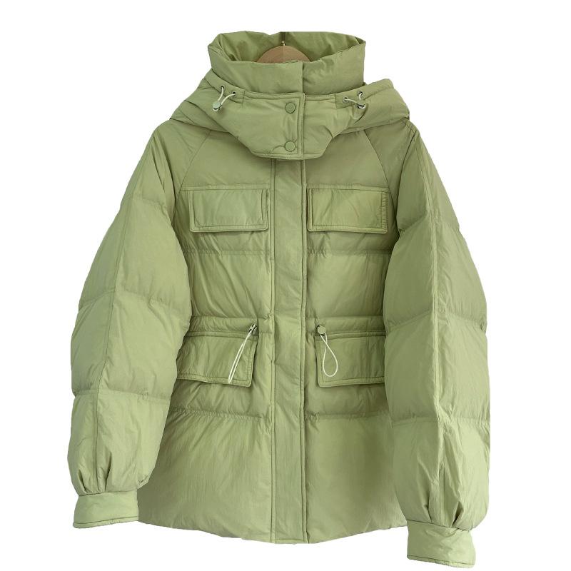Hooded white duck down jacket women's 2024 winter new Dongmen waist tooling warm small jacket tide