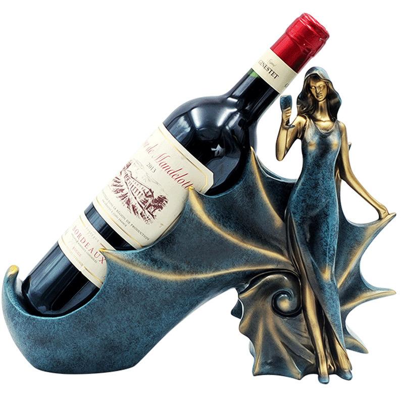 Lady Figurine Wine Bottle Holder, Resin Tabletop Wine Rack Decor