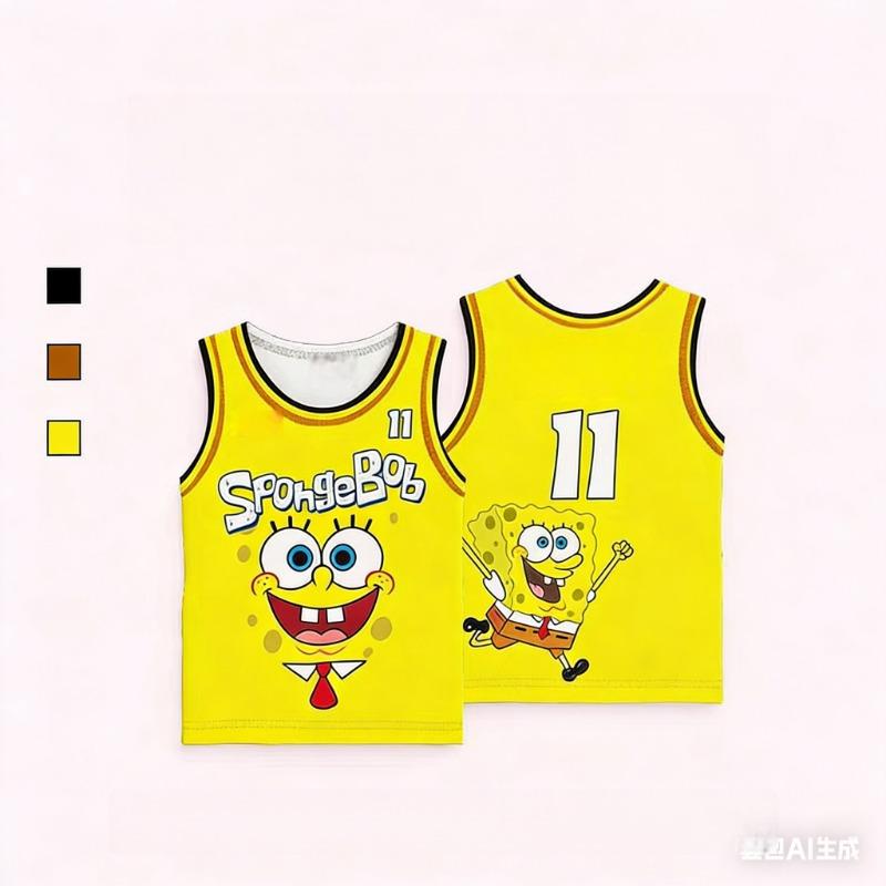 Adult and Kids Bikini Bottom All-Star Sleeveless T-Shirt, SpongeBob 3D Cartoon Print Basketball Tank Top in Various Styles