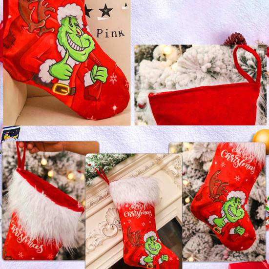 Рождественский чулок со шнурком большой емкости, яркий цвет, мультяшный принт, подвесное украшение для рождественской елки