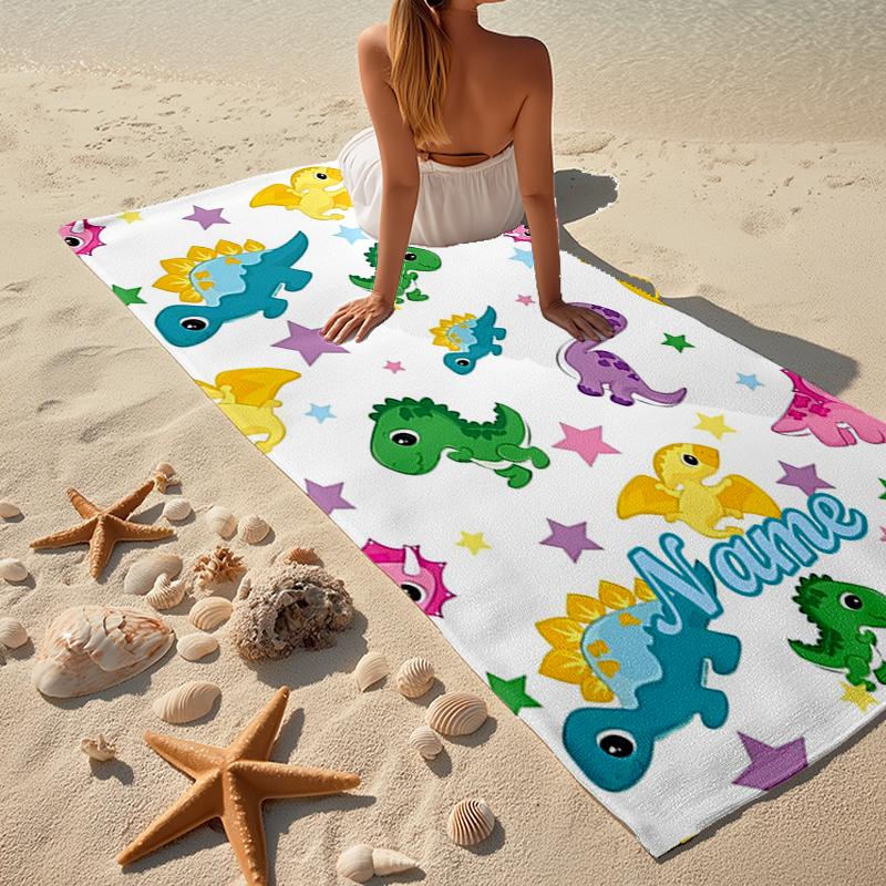 Custom Name Ultra-Soft Beach Towel with Dinosaur Theme,Ideal for Pool - Camping, Diving - Perfect Travel Essential, Vibrant Beach Towel.