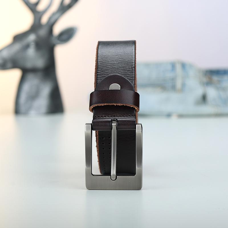 Ремень мужской кожаный с пряжкой-пином из первого слоя кожи, модный, состаренный, повседневный, легкий, с индивидуальностью, мужской трендовый ремень