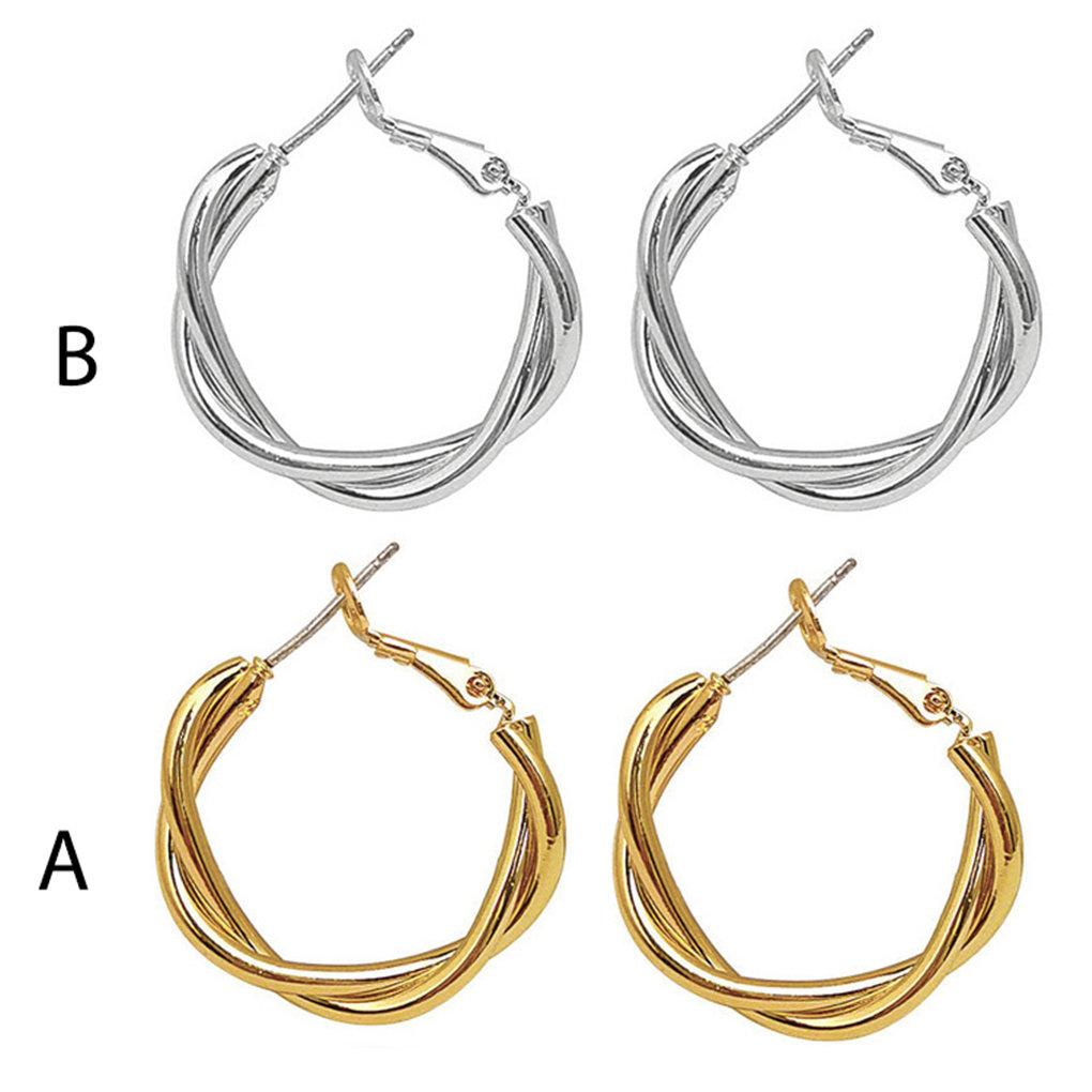 Hoop Earrings Women Fashion Plating Alloy Golden Silver Round Ear Stud Party Jewelry Gift