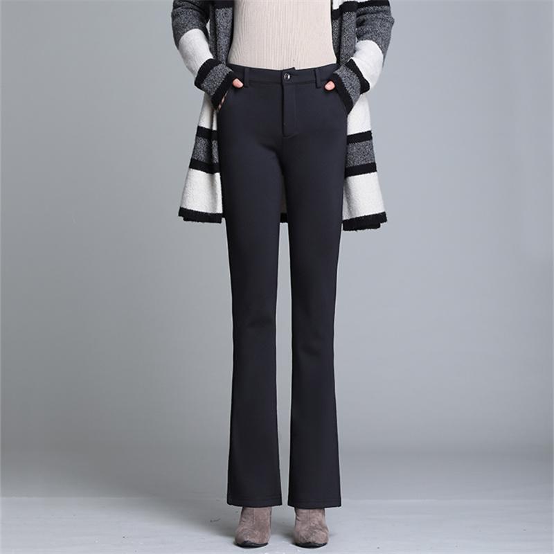 Зимние теплые толстые флисовые женские брюки, черно-белые брюки-клеш с высокой талией, одежда, женские повседневные женские длинные брюки, S-4XL