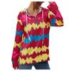 Women's Fashion Wave Printed Striped Drawstring Hooded Casual Sweatshirt Top