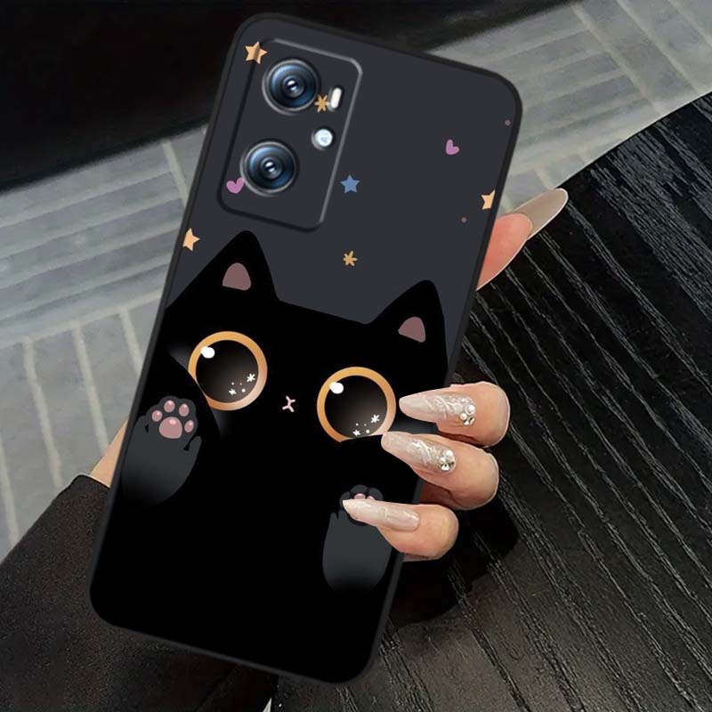 Мультяшный Кот Милый Чехол Для Телефона Для OPPO Reno 5 6 7 A96 A40 A58 Realme GT A74 A78 Neo2 A74 A78 Find X5 X3 X7 X8 Черный