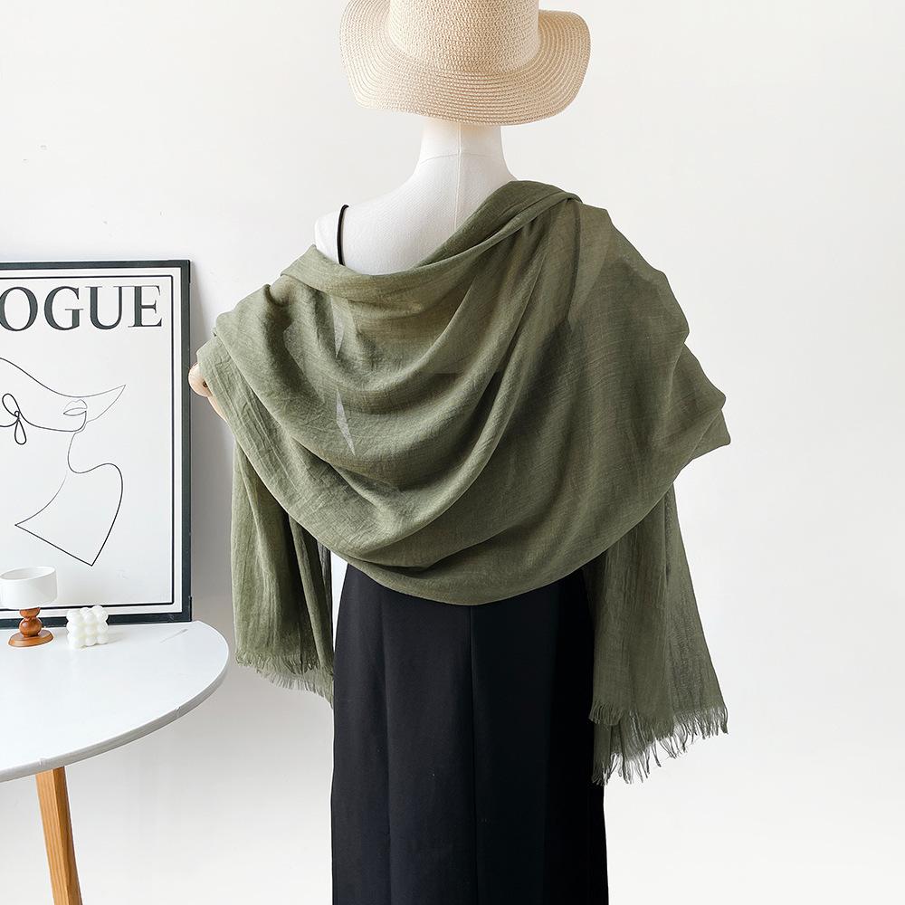 180 * 90 Cotton And Linen Scarf Sunscreen Folds Solid Color Human Cotton Silk Scarf Shawl Multi-Color Yarn Headscarf Women