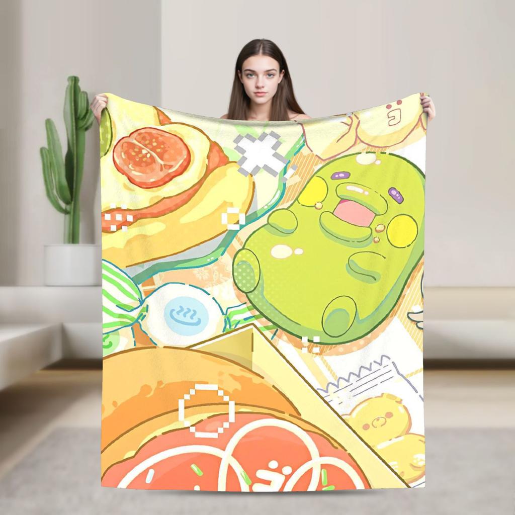 Japanese Cartoon Tamagotchis Blanket Cover Flannel Lightweight Thin Throw Blanket for Airplane Travel Bedspread