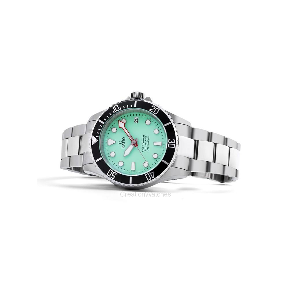 RATIO FreeDiver Автоматические мужские часы из нержавеющей стали с сапфировым стеклом и зеленым циферблатом RTF049 200M