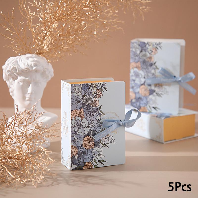 5Pcs Book Shape Candy Box Wedding Party Decortion Gift Packaging Bag Candy Dragee with Ribbon