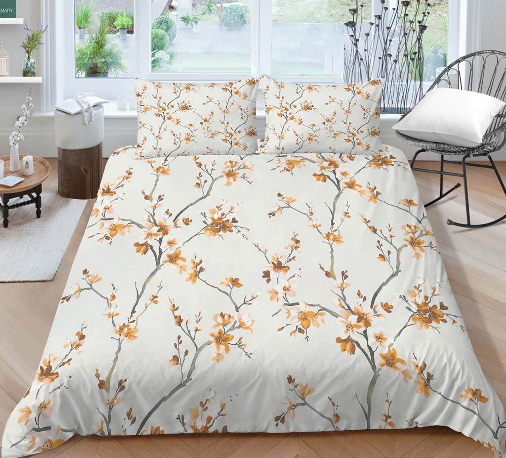 Branch Print Quilt Cover Pillowcase 2 or 3 Pieces of Plant Bedding Set Single Bed Double Bed Full Size Washable Zippered Bedding